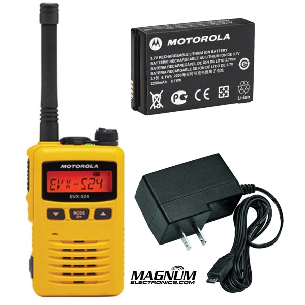 Motorola EVX-S24 AC146U512-MOT-NA Yellow, UHF Digital Display Radio, Battery, & Standard Charger