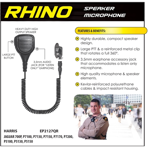 Rhino EP2127EC Speaker Mic, QR Adapter - L3Harris