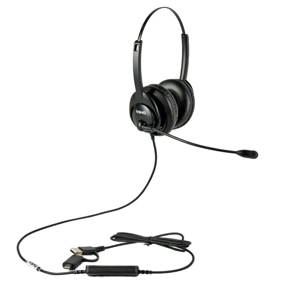 SHG S 5400 USB-BOTH Binaural USB-A Headset, Noise-Cancelling Mic, In-Line Controls