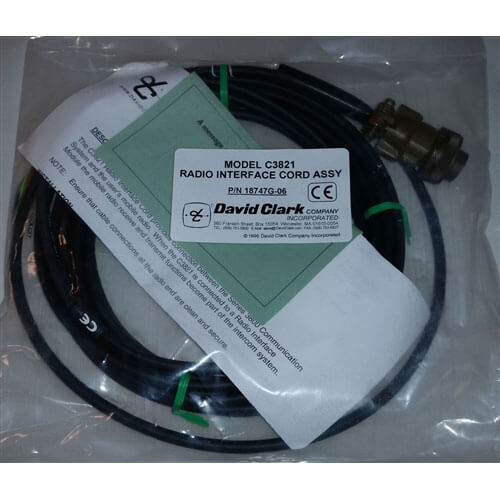 [18747G-06] David Clark 18747G-06 C3821 Radio Interface Cord Assembly