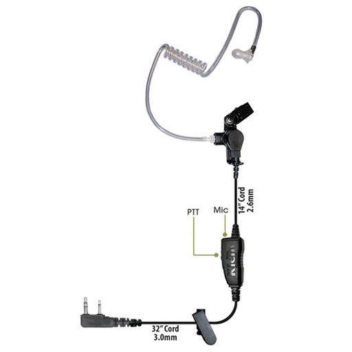 [Star-K1] Klein Star-K1 1-Wire Covert Earpiece, Tube - Kenwood, Relm, Hytera